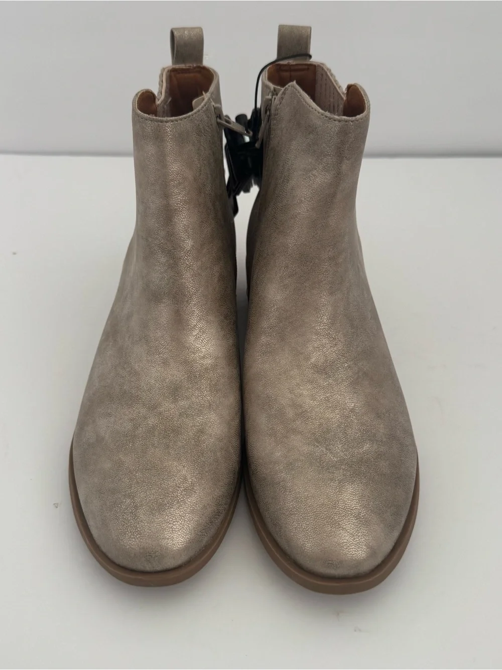 Girls 6 Taupe Ankle Boots Booties Side Zip Low Heel Chelsea Casual Fashion Shoes